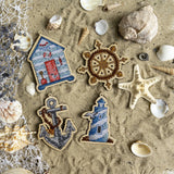 Cozy Crosses Marine Set M020 Counted Cross Stitch Kit, Nautical Ornaments on Wood, Set of 4