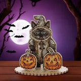 Wonderland Crafts Halloween Siamese Cat FLW-059 Counted Cross Stitch Kit, Pumpkins DIY on Stand
