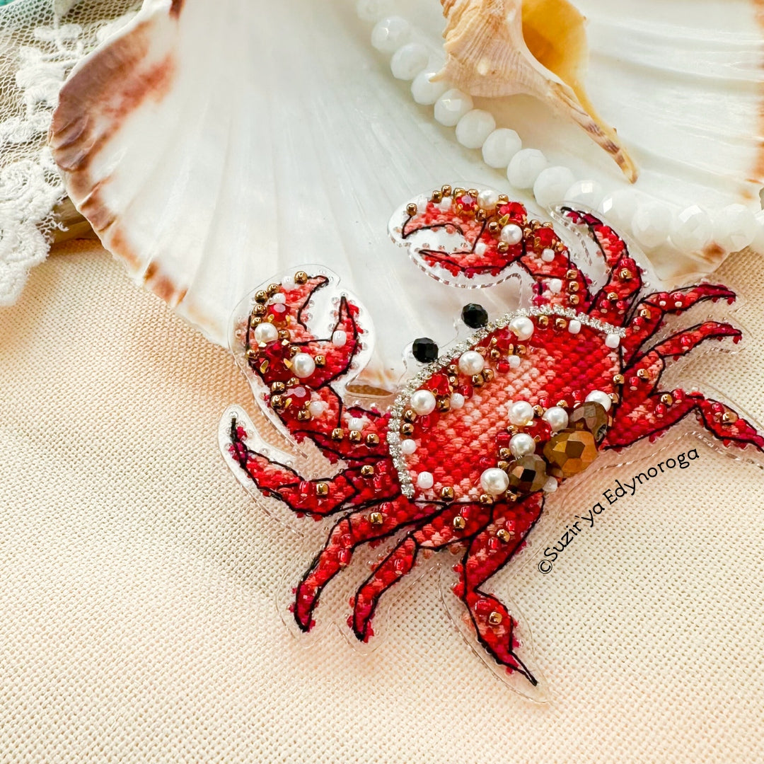 Cross Stitch kit with beads Crab, threads, beads and decorative crystals.