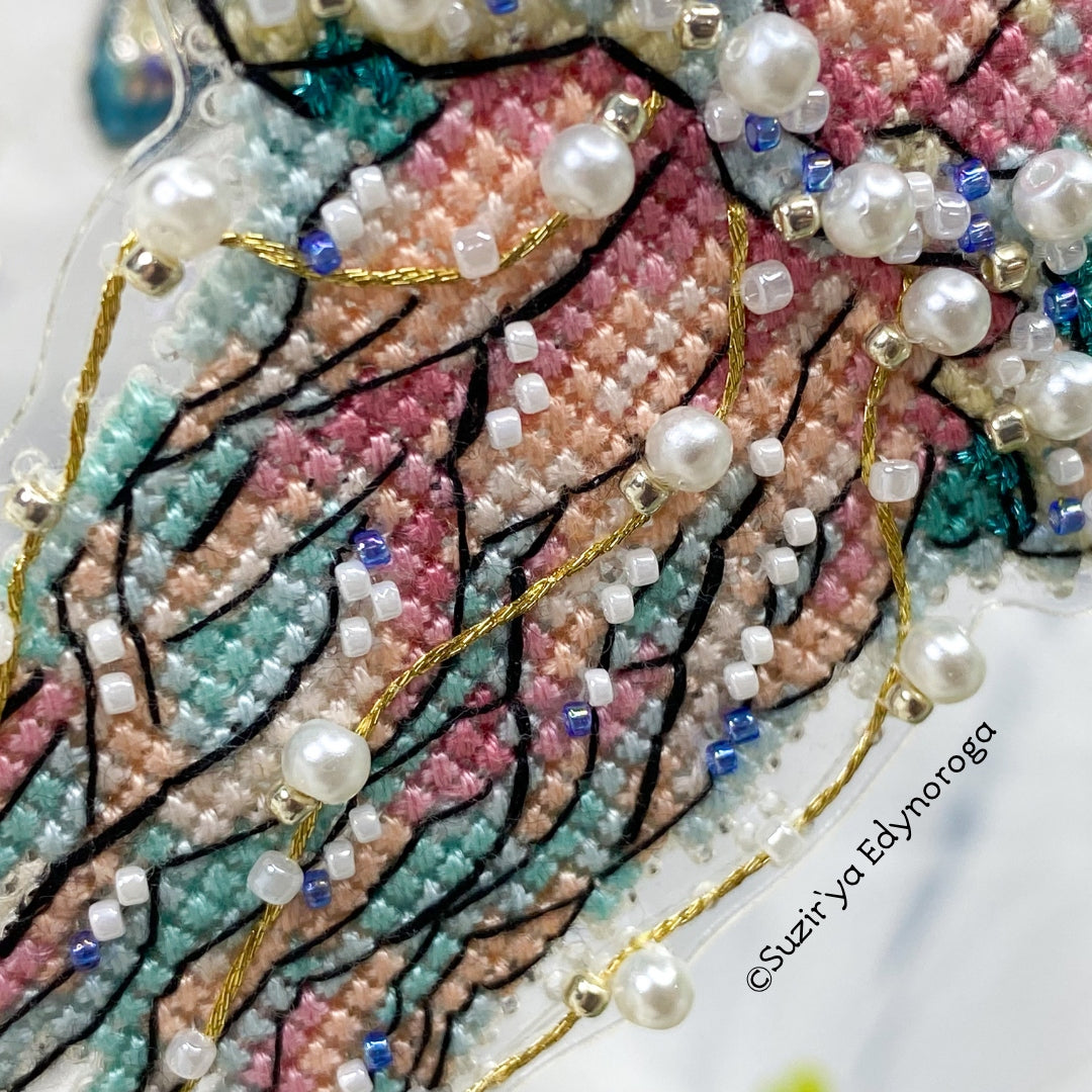 Cross Stitch kit Jellyfish, threads, beads and decorative crystals.