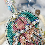 Cross Stitch kit Jellyfish, threads, beads and decorative crystals.