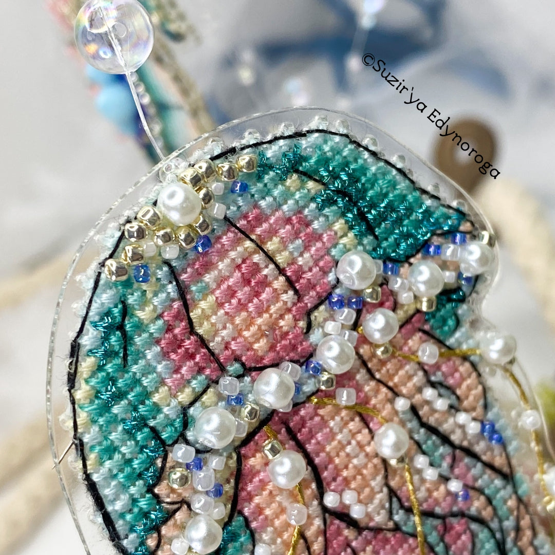 Cross Stitch kit Jellyfish, threads, beads and decorative crystals.