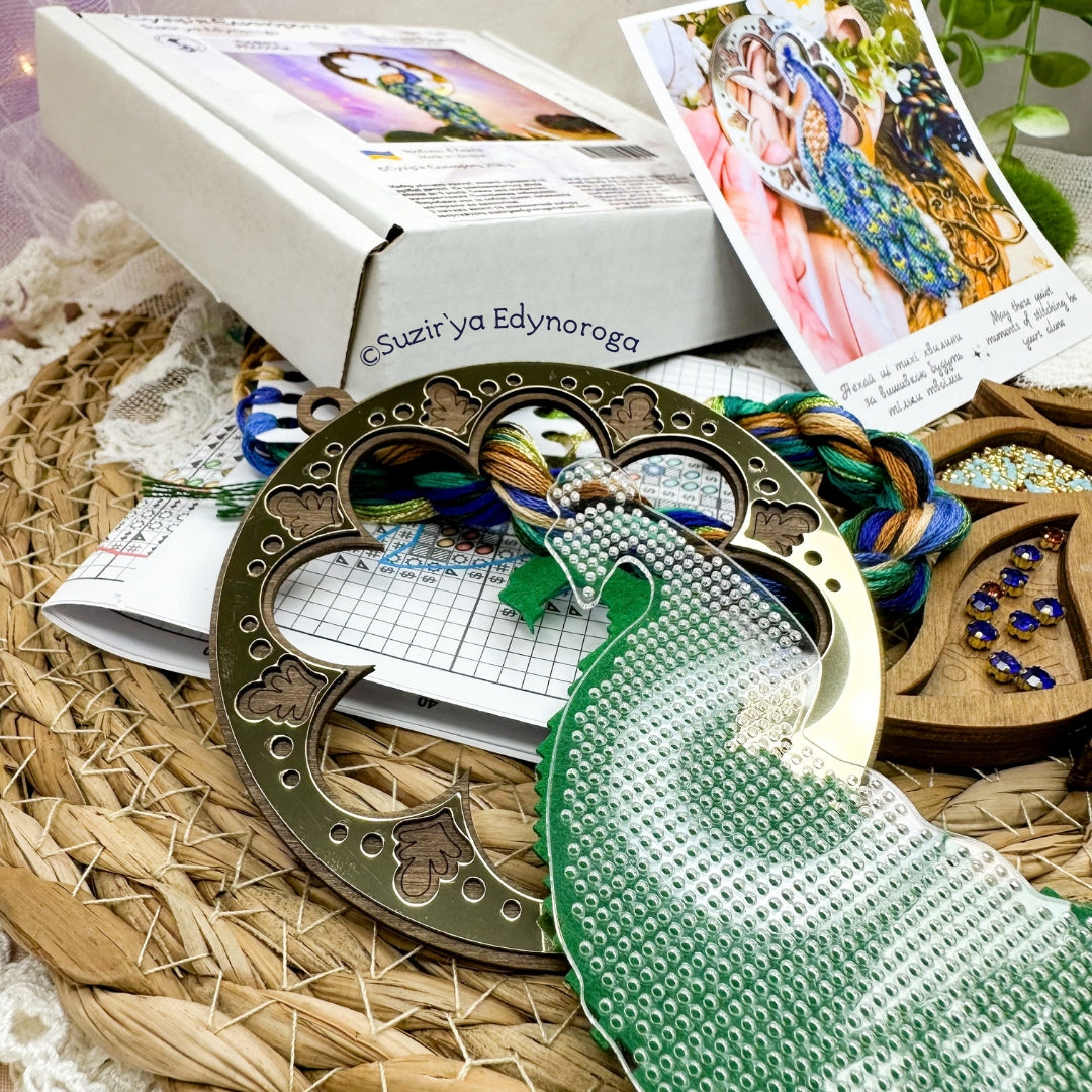 Peacock Cross Stitch Kit, Beaded Bird Ornament with Plastic Canvas 1147