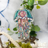 Cross Stitch kit Jellyfish, threads, beads and decorative crystals.