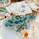 Cross Stitch kit Sea Turtle, threads, beads and decorative crystals.