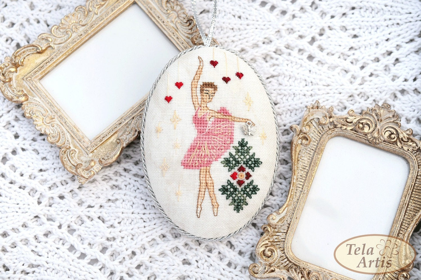 Ballerina Cross Stitch Kit: Vintage Christmas Ornament,Hand-Dyed Threads, linen