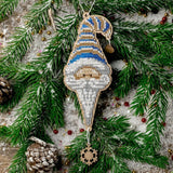Bead Embroidery Kit: Santa with Blue Hat on Wood
