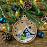 Bead Embroidery Kit on Wood, Snow House