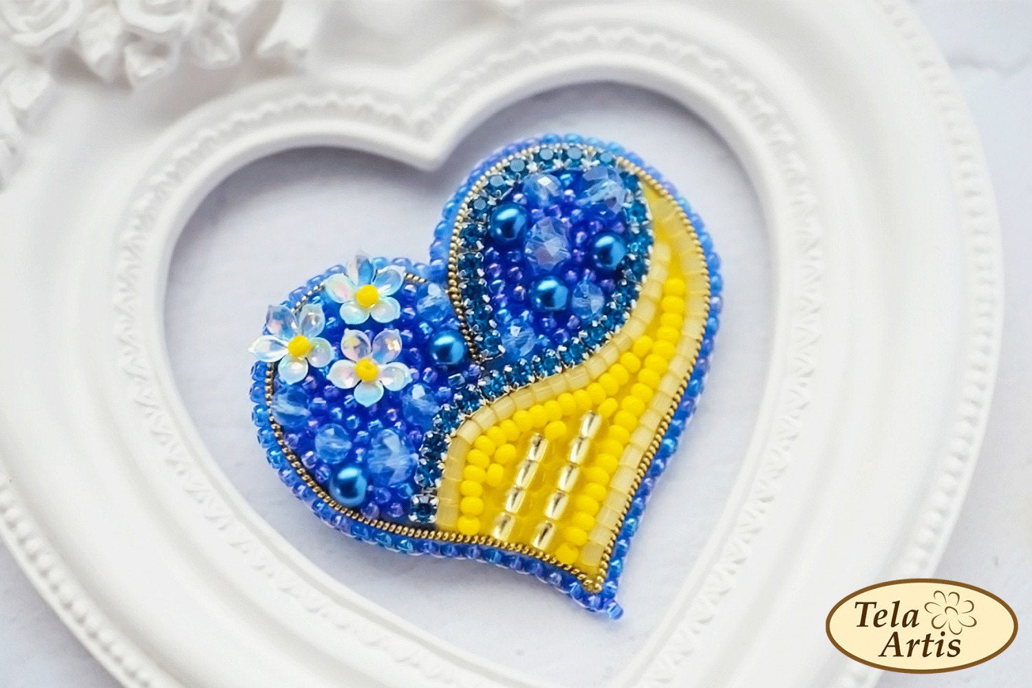 Ukraine Heart Beaded Brooch Kit, DIY Jewelry Making