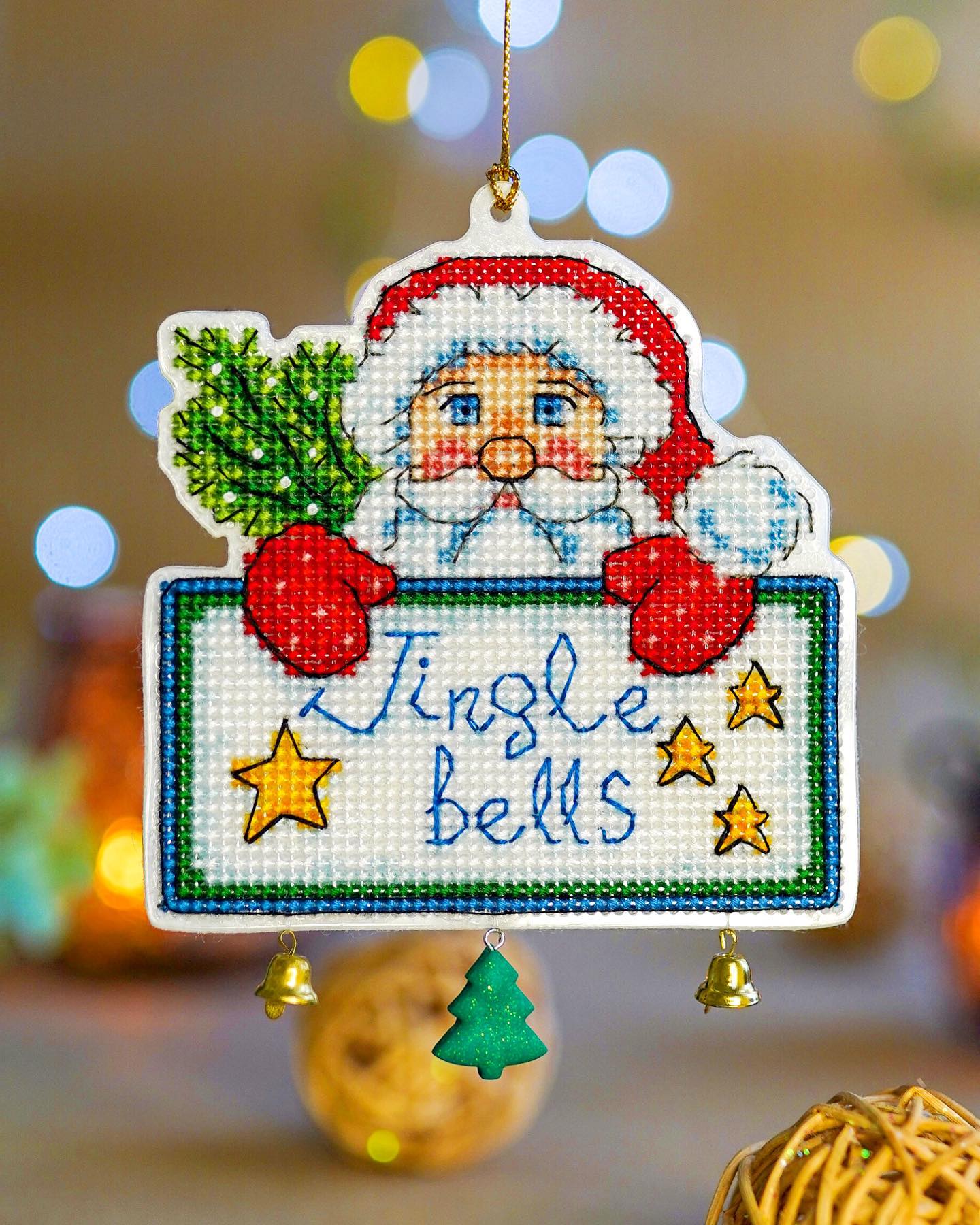 Cozy Crosses Jingle Bells H001 Counted Cross Stitch Kit, Santa Christmas Ornament