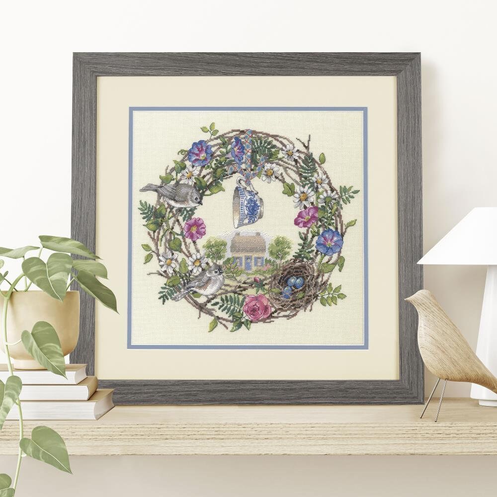 Counted Cross Stitch Kit Dimensions Gold Collection, Cottage Wreath 18 Count, 70-35427
