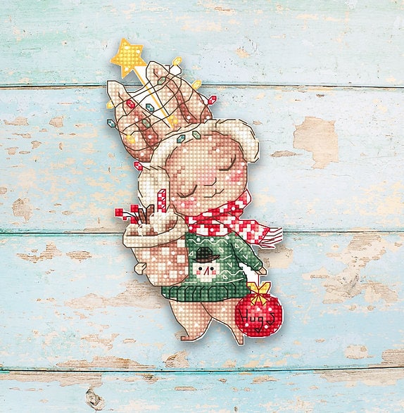 Counted Cross Stitch Kit LETISTITCH Christmas Rabbit Ornament L8056, plastic canva