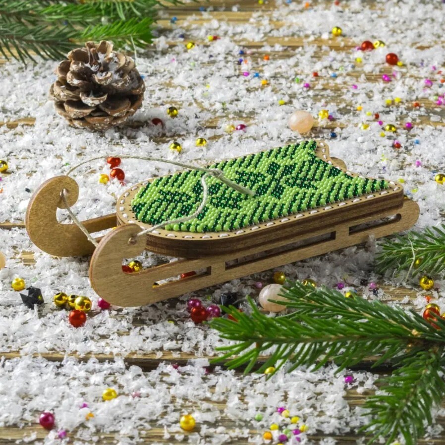 Beaded Sled Stitch Kit: Plywood Ornament Craft (2.2"X4")