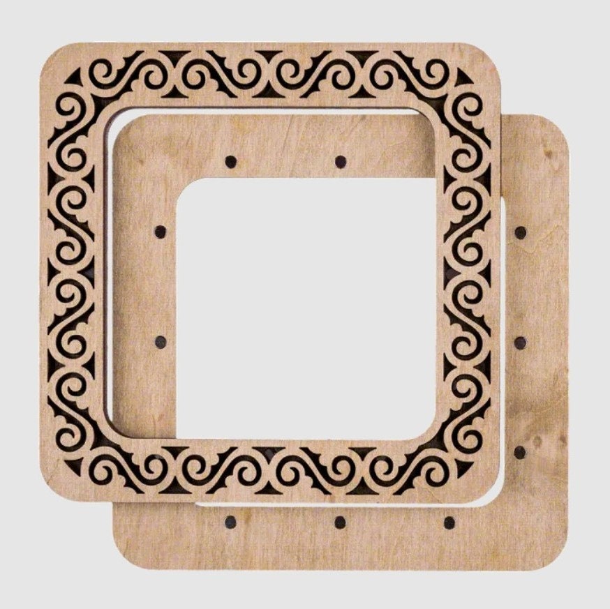 Plywood Embroidery Hoop with Magnetic Holders: floral ornament, 4"x4"