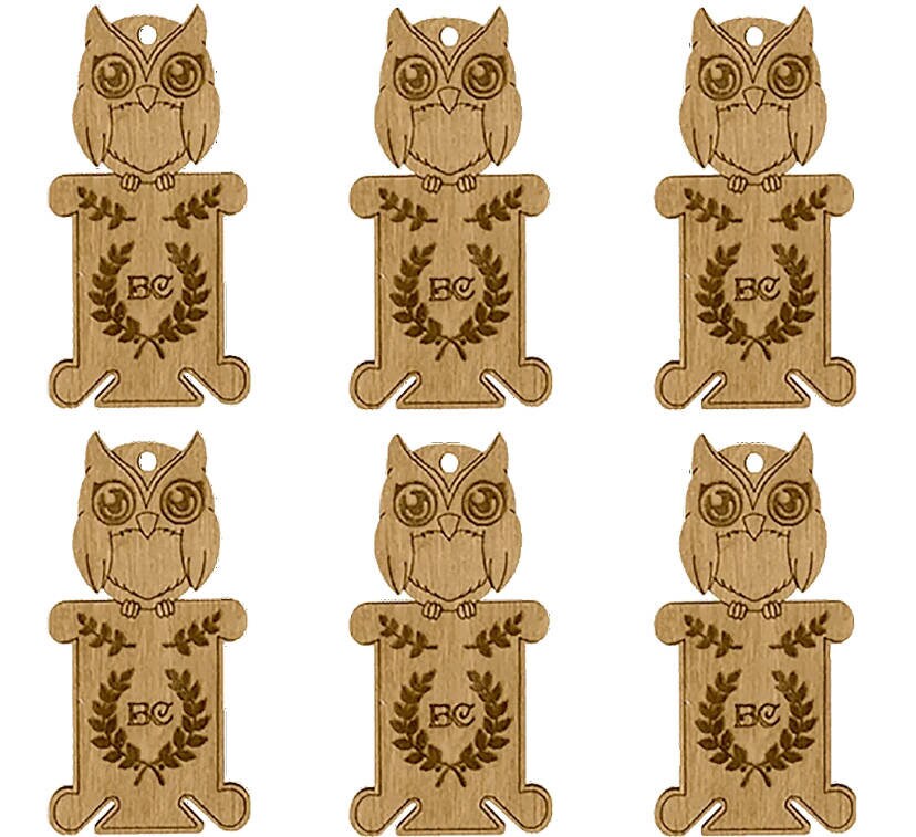 6 Funny Bobbins plywood for threads, Owls , (6 pcs), LC-070