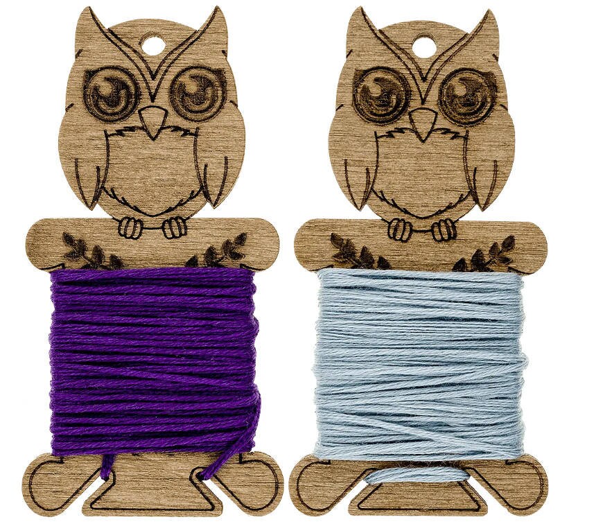 6 Funny Bobbins plywood for threads, Owls , (6 pcs), LC-070