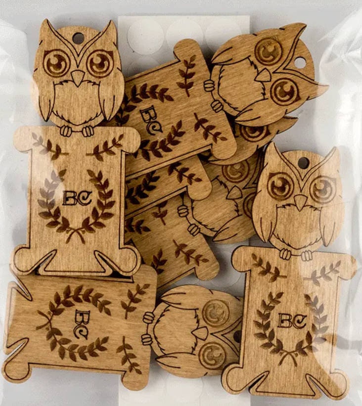 6 Funny Bobbins plywood for threads, Owls , (6 pcs), LC-070