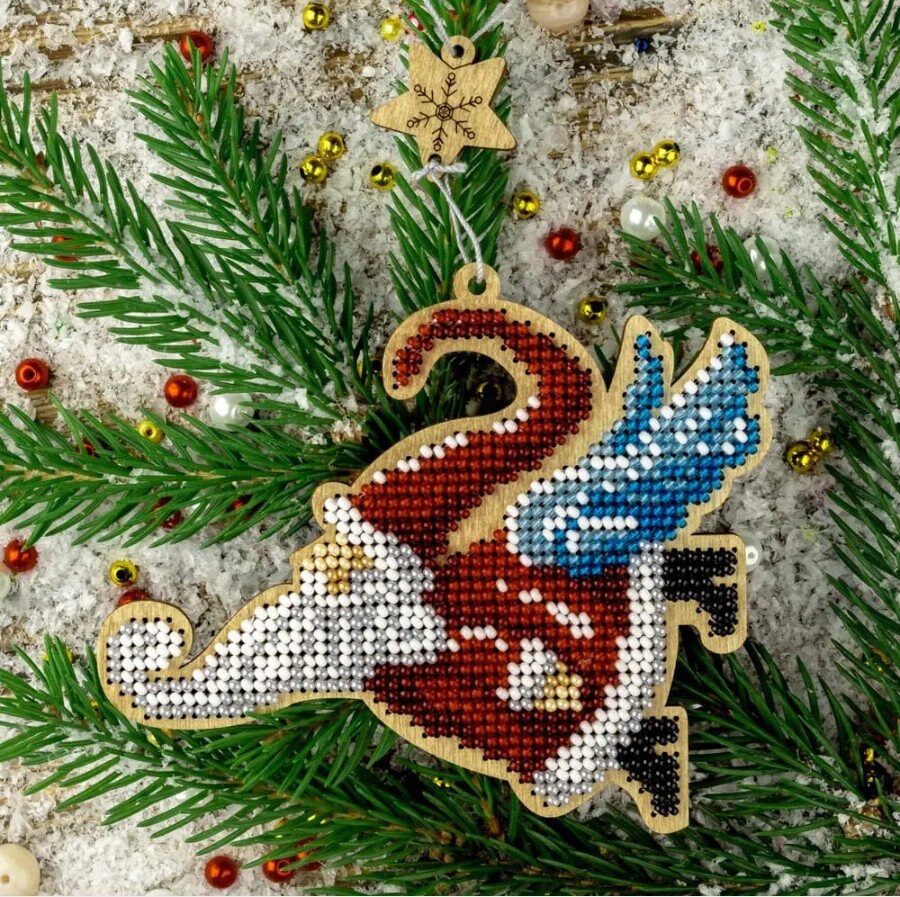 Bead Embroidery Kit On Wood, Santa, LK-456 ( beads , thread, needle, plywood base included)