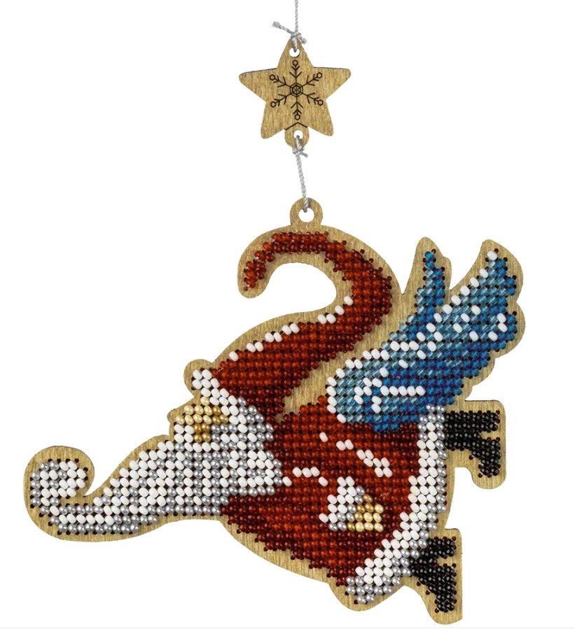 Bead Embroidery Kit On Wood, Santa, LK-456 ( beads , thread, needle, plywood base included)