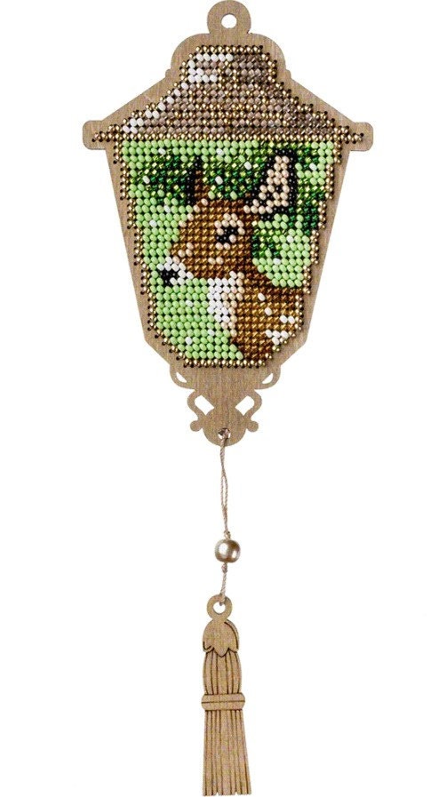 Bead Embroidery Kit on Wood, Deer in Lantern, LK-449