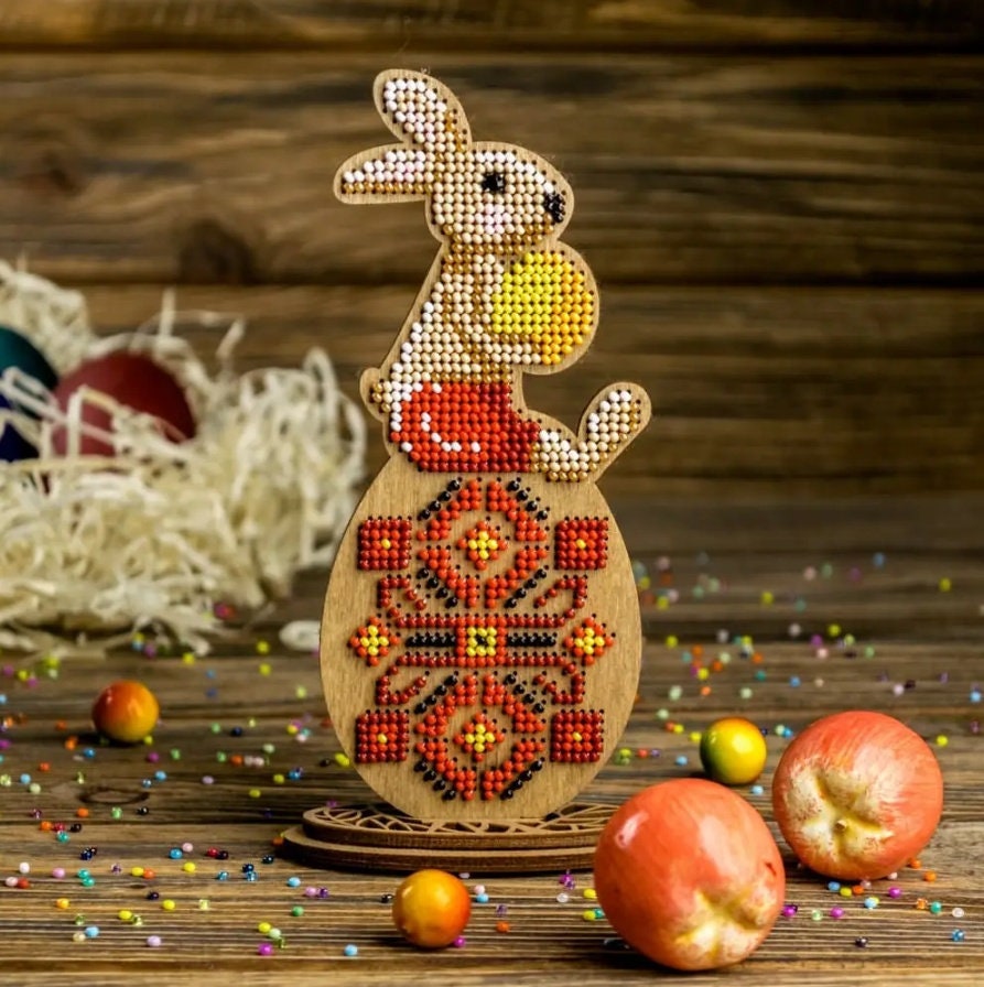 Bead Embroidery Kit: Easter Rabbit Decoration DIY Craft (2.75x6.1")