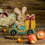Bead Embroidery Kit: Easter Rabbit on Scooter, DIY Craft (4.3x5.1")