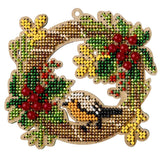 Bead Embroidery Kit: Wood Wreath with Bird, DIY Craft (4.1x3.9")