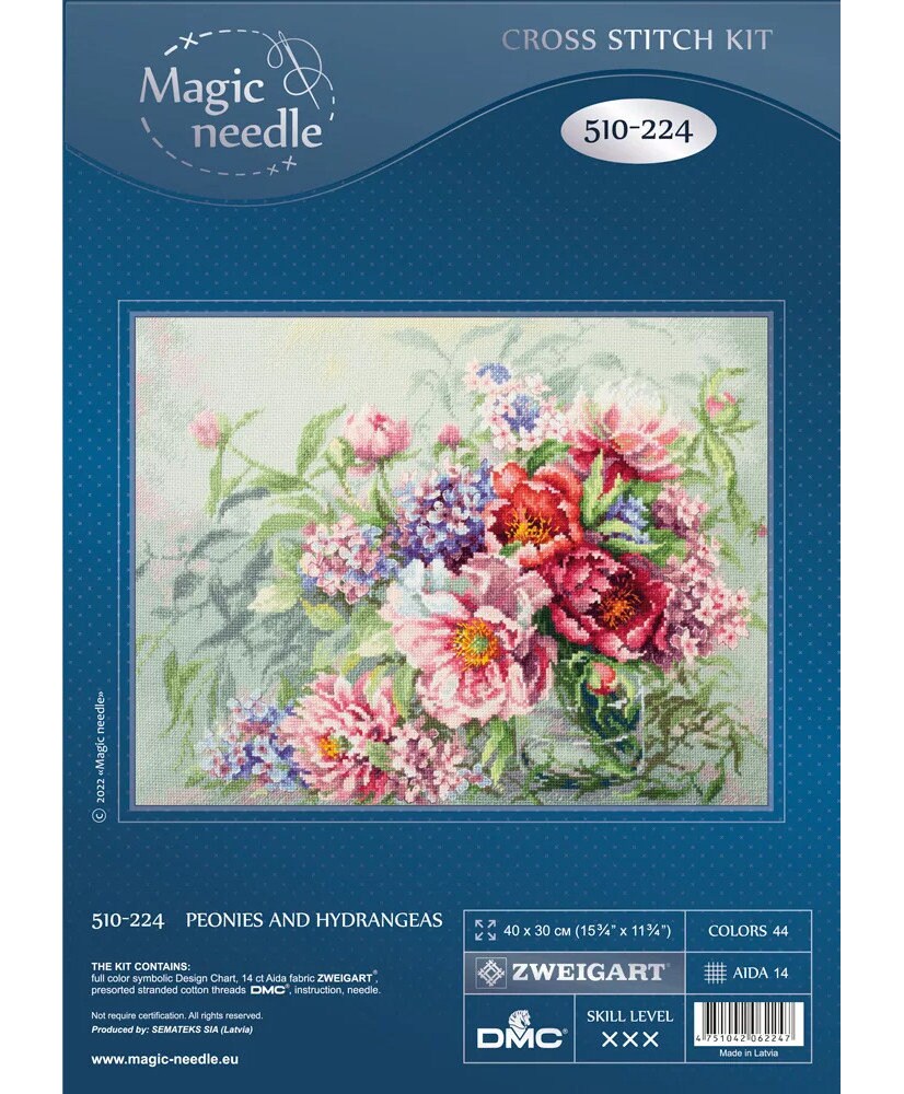Magic Needle Counted Cross Stitch Kit Peonies and Hydrangeas, 510-224