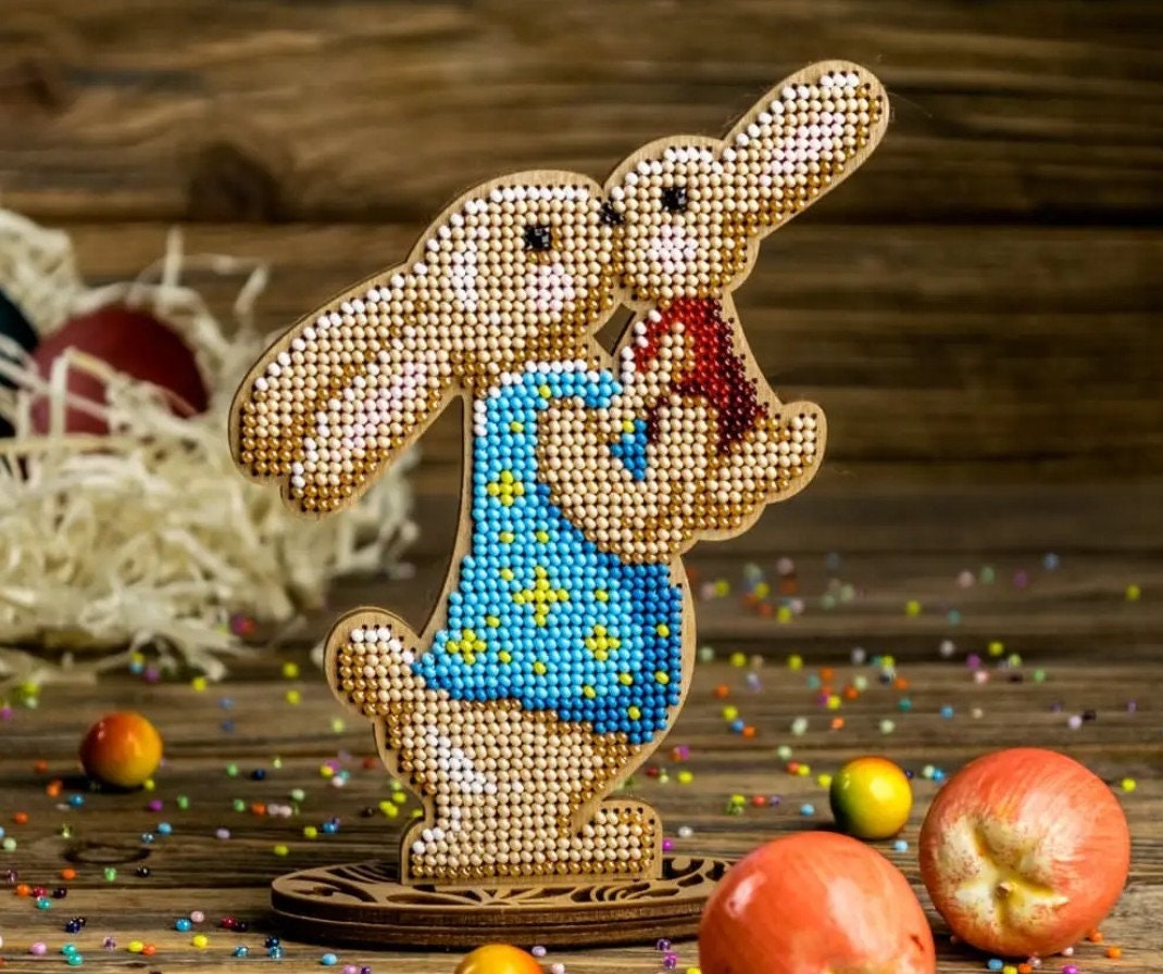 Bead Embroidery Kit Easter Decoration Rabbits, LK-432. Fast DIY Kit