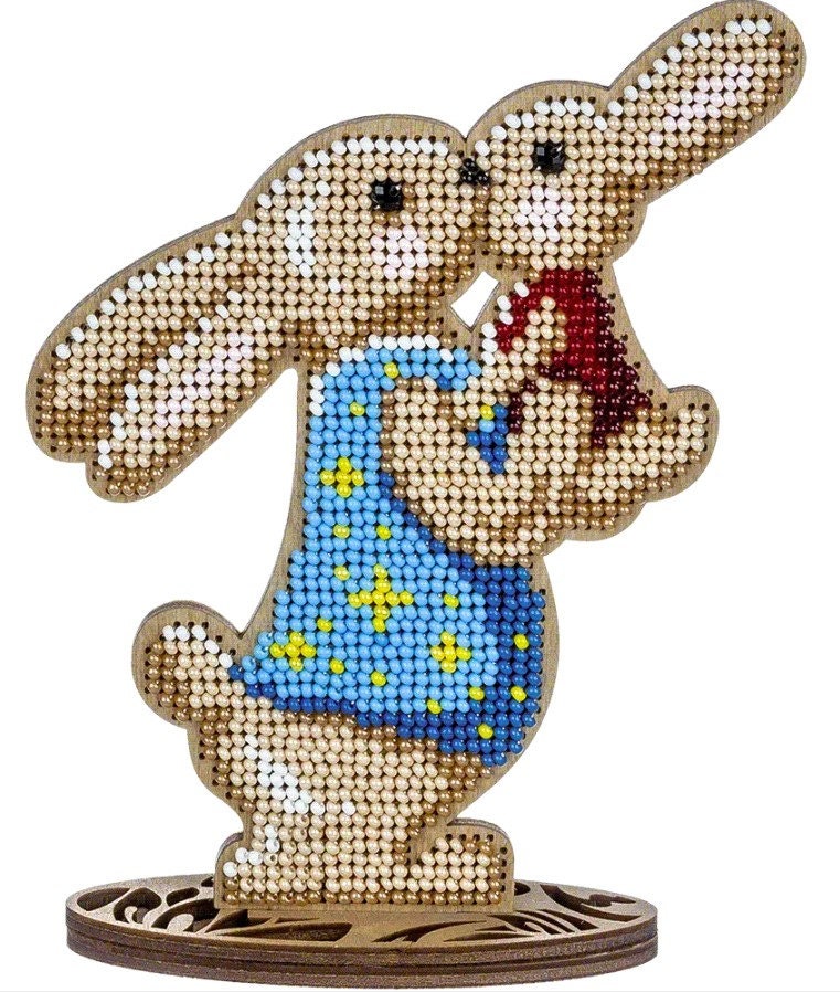 Bead Embroidery Kit Easter Decoration Rabbits, LK-432. Fast DIY Kit