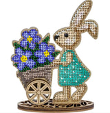 Bead Embroidery Kit: Easter Rabbit with Flower Cart DIY Craft on plywood base