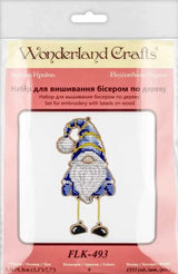 Bead Embroidery Kit On Wood: Gnome with Blue Hat (3.3"x7.7")