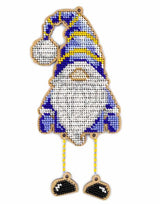 Bead Embroidery Kit On Wood: Gnome with Blue Hat (3.3"x7.7")