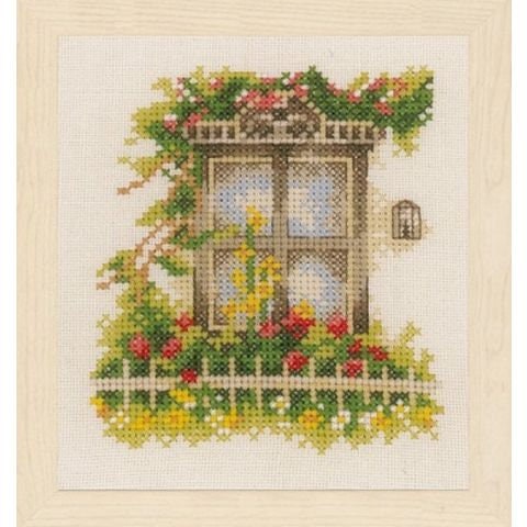 Counted Cross Stitch Kit Lanarte - Window & flowers, PN-0162523 Rare find.
