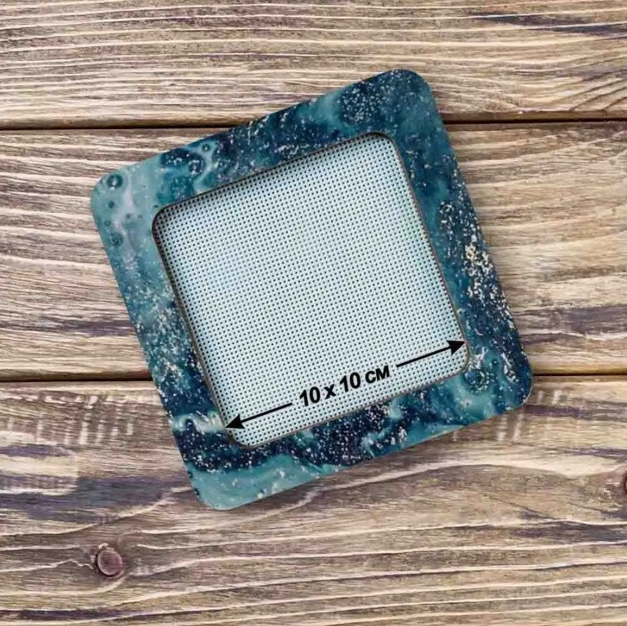 Embroidery Hoop with Magnetic Holders, Marbled Teal, 4x4 IN