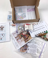 Cross Stitch Kit, Gingerbread Santa (Red Suit), threads, beads and decorative crystals