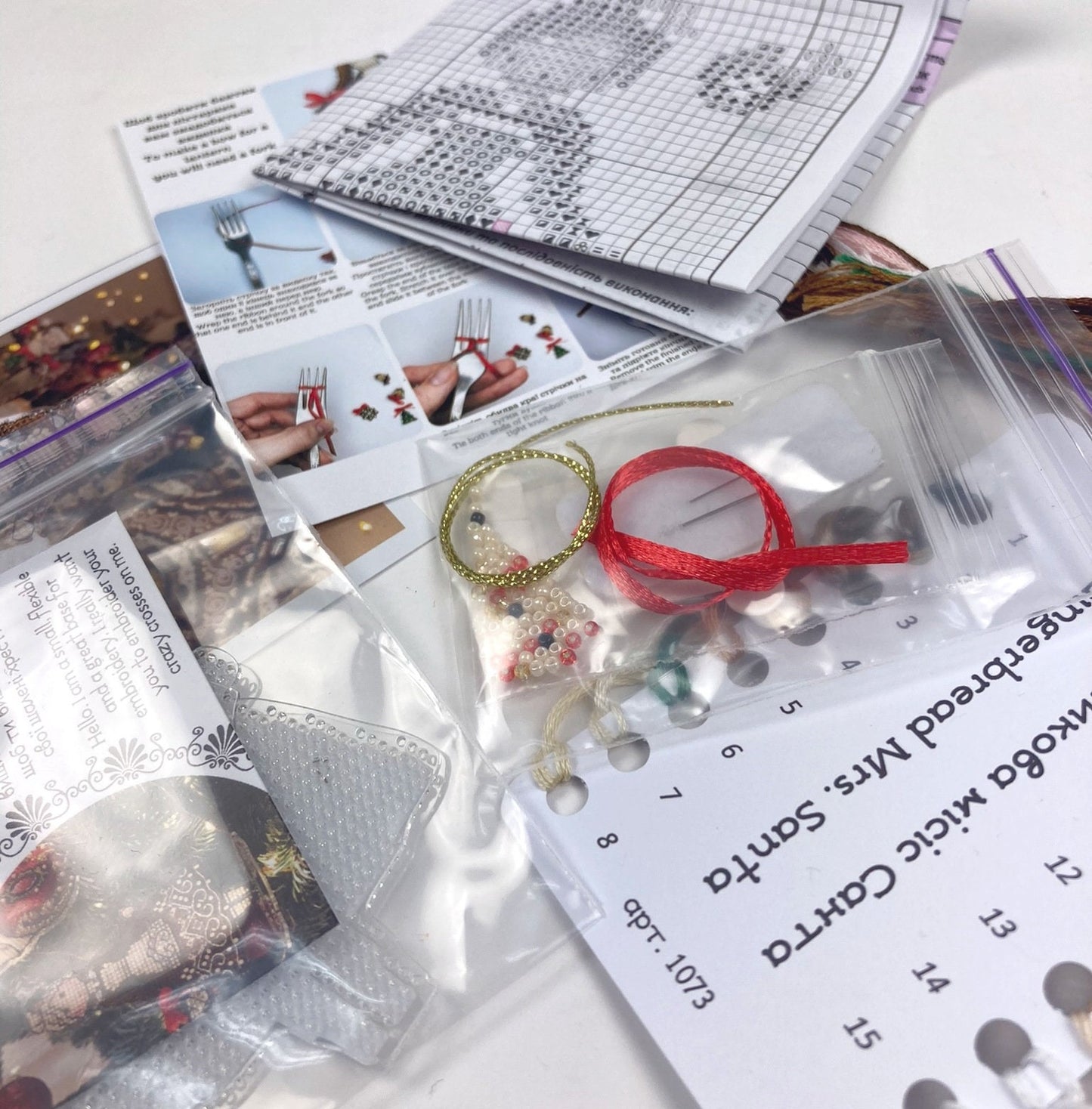 Cross Stitch Kit, Gingerbread MRS.Santa, threads, beads and decorative crystals