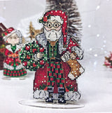 Unic Cross Stitch Kit, Mr.Santa, set with threads, beads and decorative crystals.