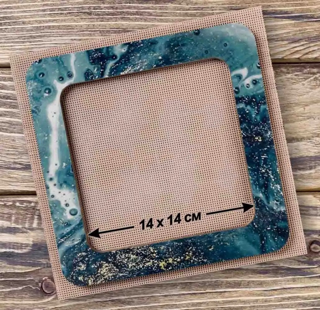 Plywood Embroidery Hoop with Magnetic Holders (5.5x5.5 IN), Marbled Teal