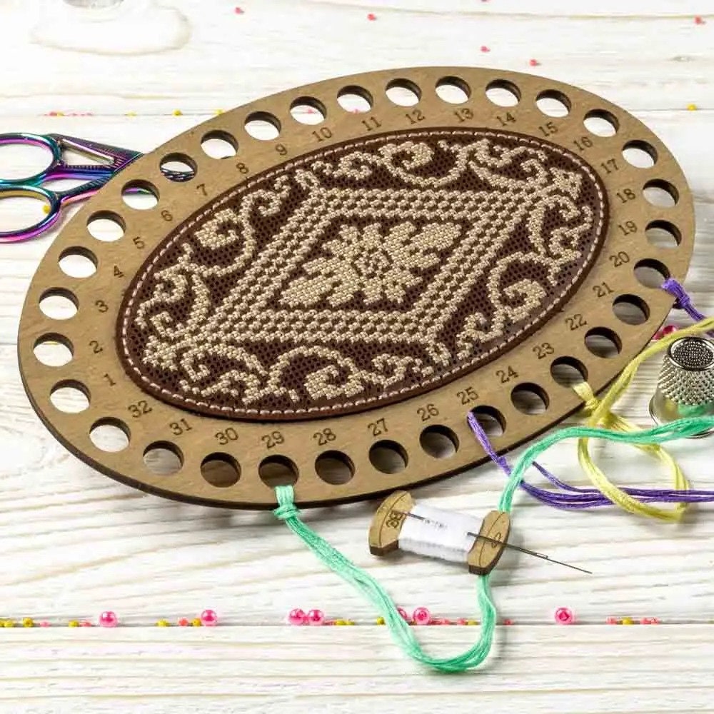 DIY Thread Organizer Kit: Cross stitch Faux Leather Ornament, Needlework Gift