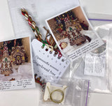 Gingerbread Tree Cross Stitch Kit, set with threads, beads and decorative crystals.