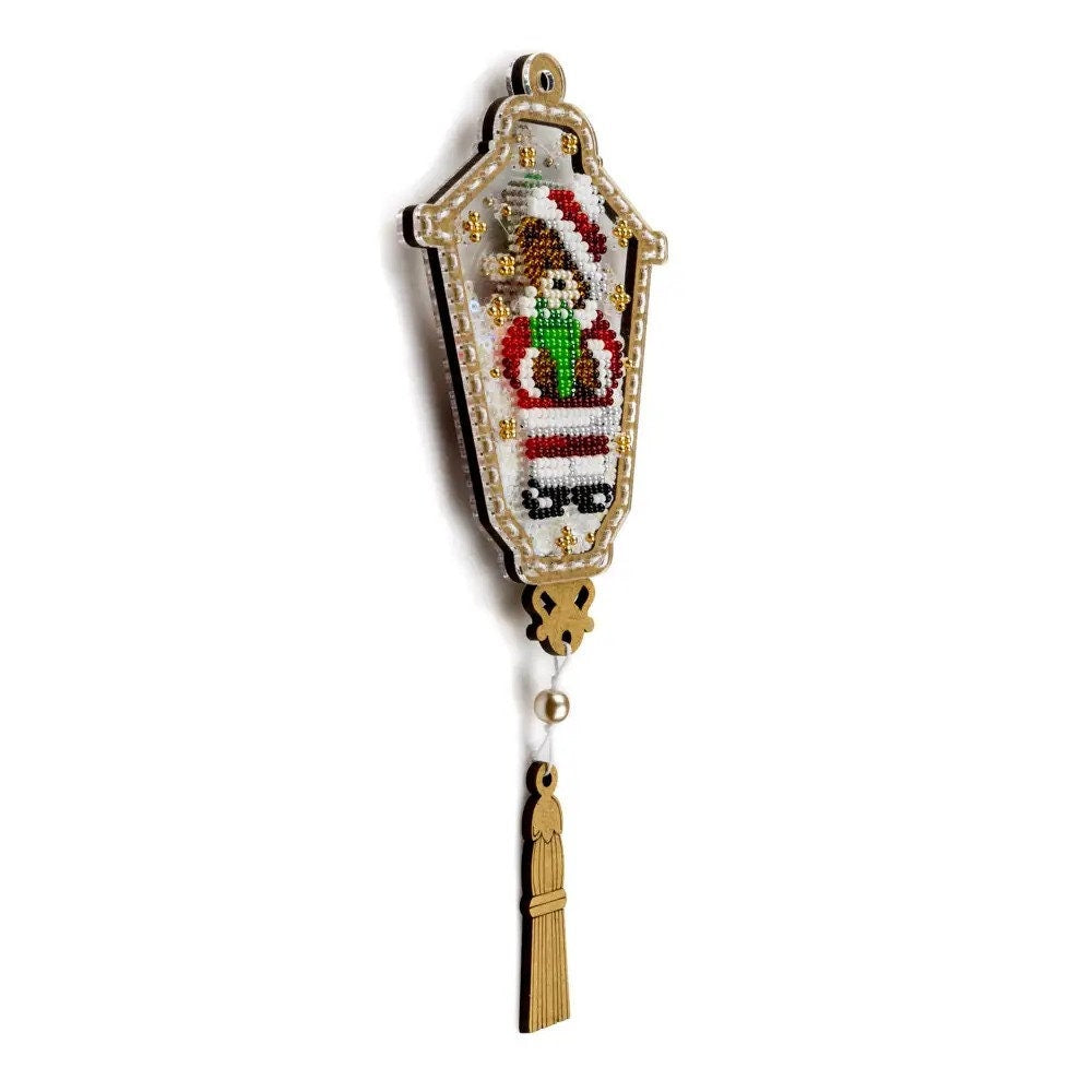 Teddy Bear Christmas Ornament Bead Embroidery Kit: DIY Lantern