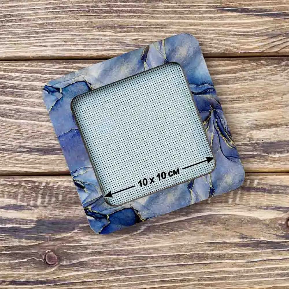 Embroidery wood Hoop with Magnetic Holders (4x4 IN), Marbled Dark Blue