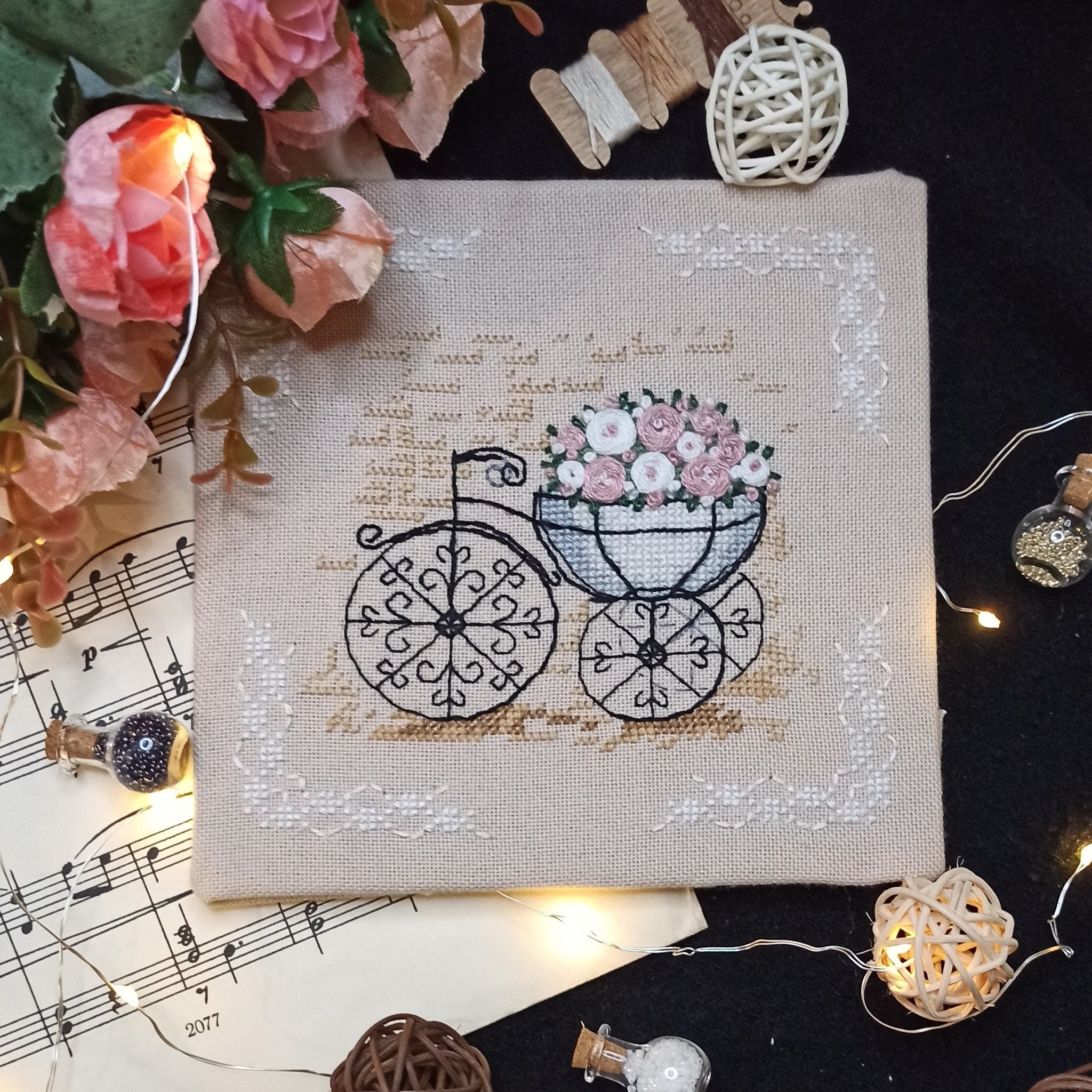 Unic Cross Stitch Kit, Romance, kit  with threads and beads on evenweave fabric,  1056.