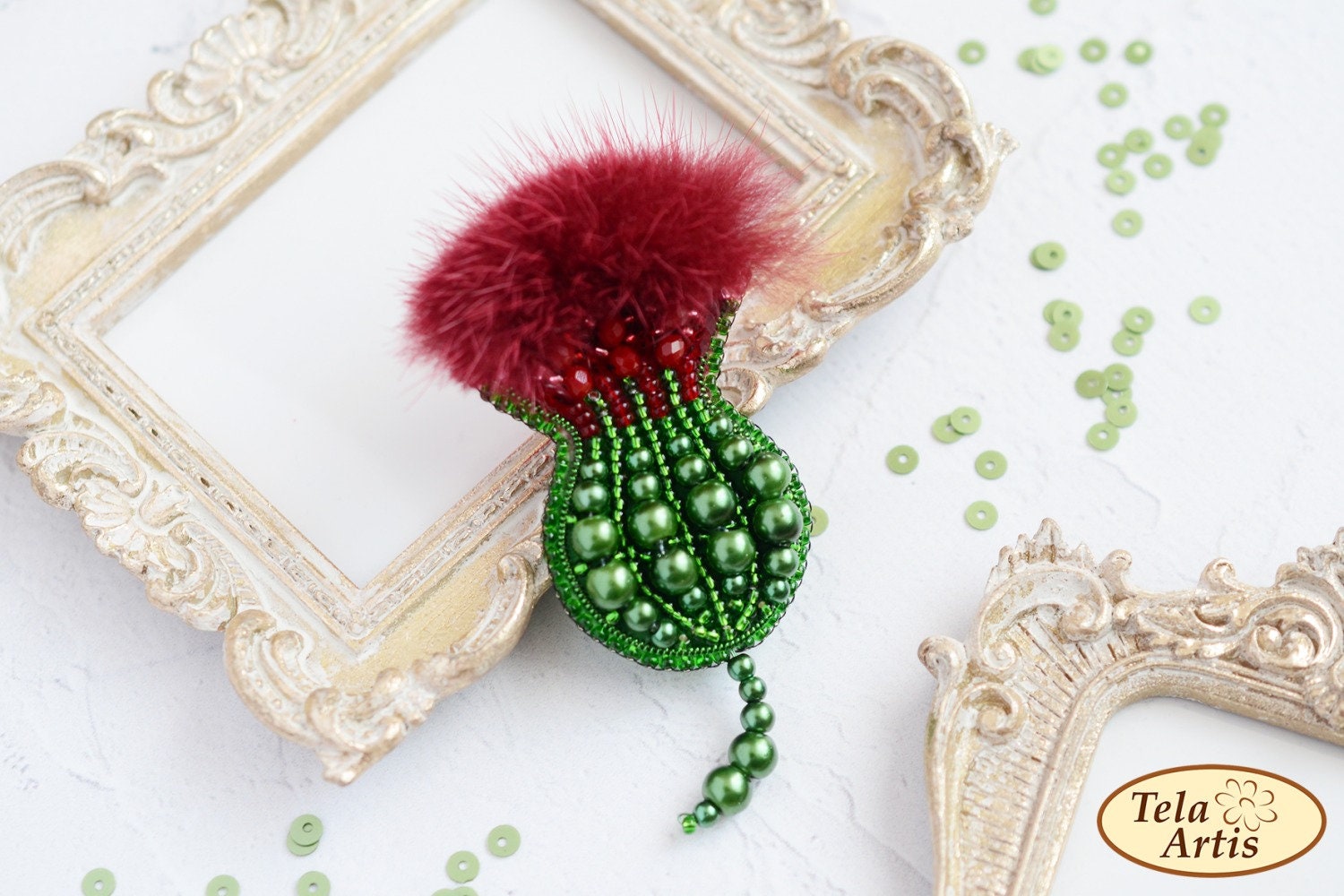 Thistle Seed Beaded Brooch DIY Jewelry Kit, Bead Embroidery