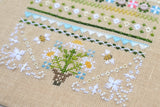 Chamomile Cross Stitch Kit, Floral Sampler: Hand-Dyed Threads, German Linen