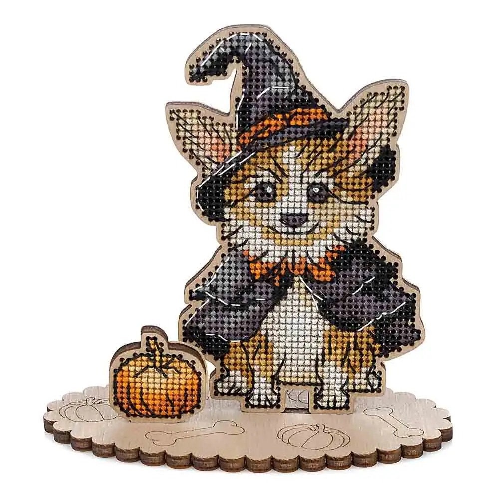 Halloween Corgi Cross Stitch Kit: 3D Witch Puppy Ornament LW-050