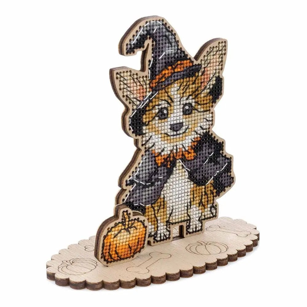 Halloween Corgi Cross Stitch Kit: 3D Witch Puppy Ornament LW-050