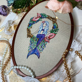 Mermaid Cross Stitch Kit: Beads, evenweave fabric