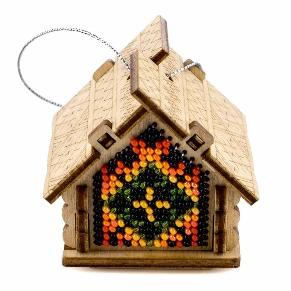 Bead Embroidery Kit on Wood: Fall House DIY Craft (LK-557)